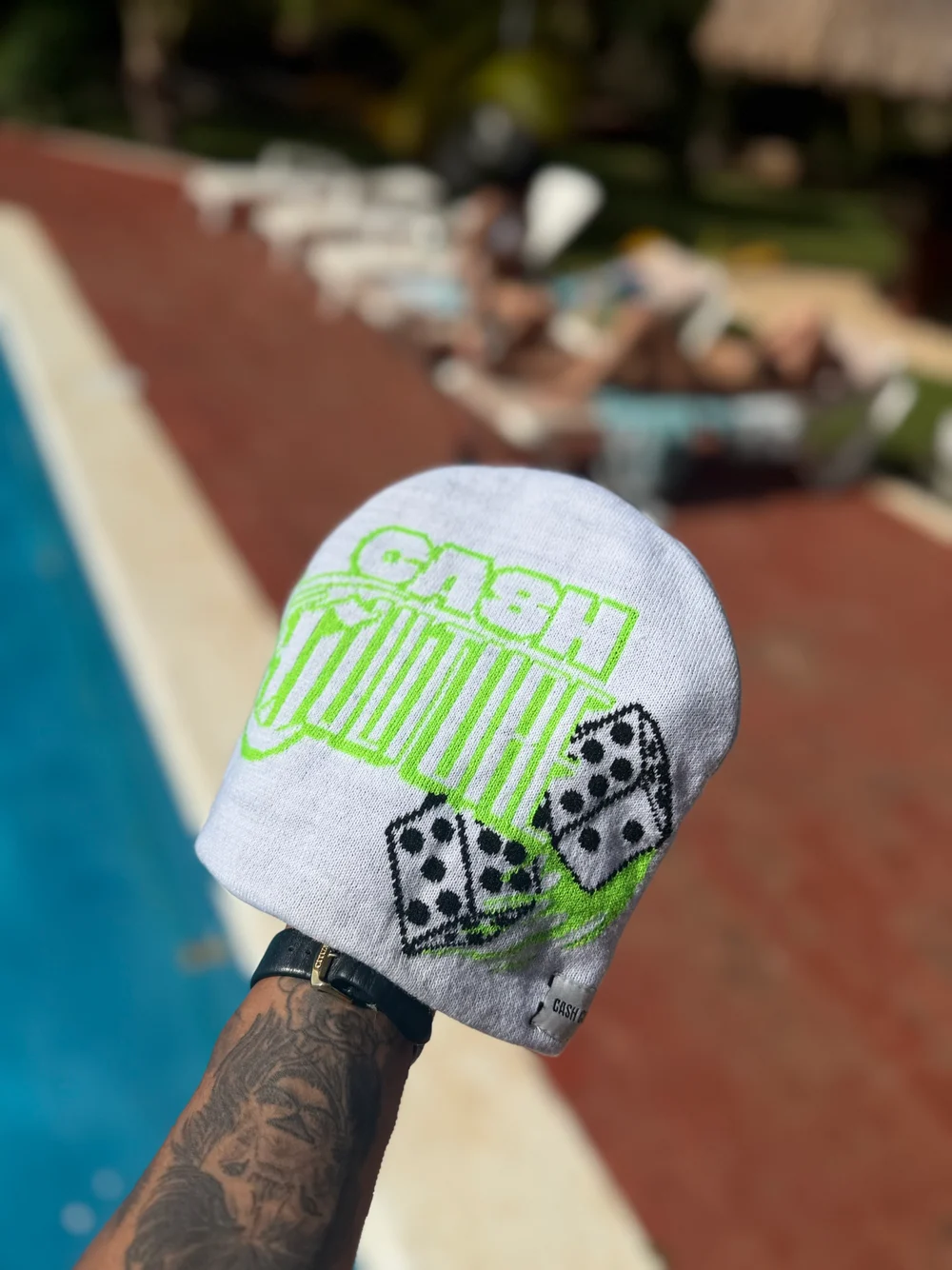 CC dice beanie, White & Green