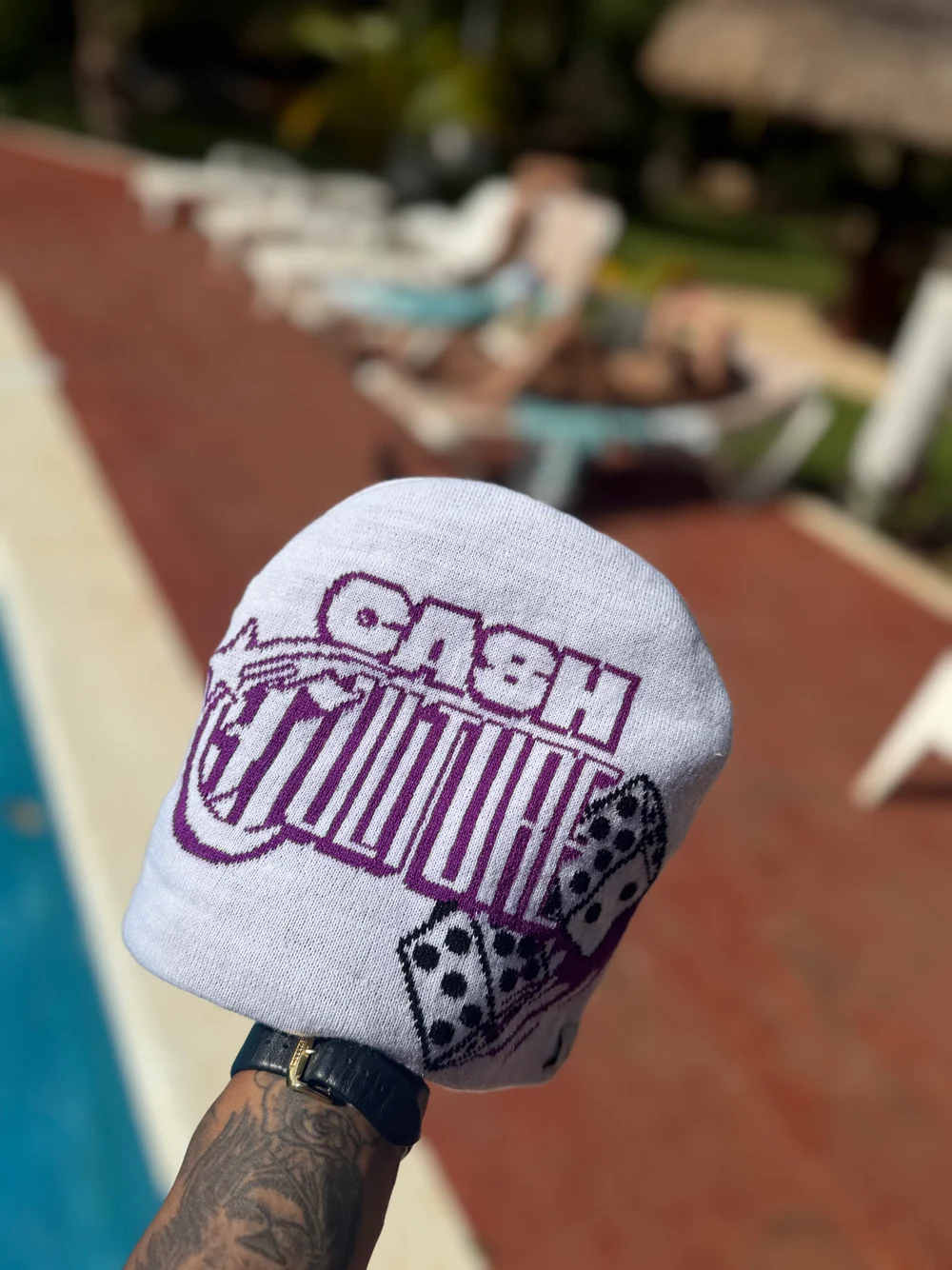 CC dice beanie, White & Purple